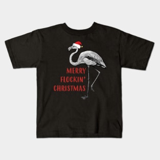 Merry Flockin' Christmas Gift For Flamingo Lover Kids T-Shirt